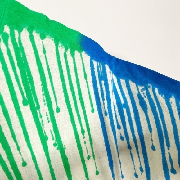 Upcycled Cream Tee with Florescent Dye Drips - Picture 5 of 7